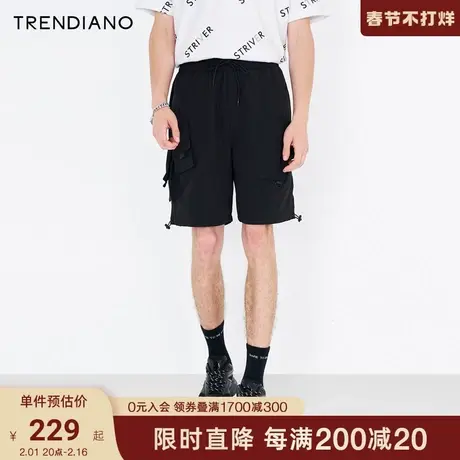 TRENDIANO潮牌官方时尚弹力抽绳休闲裤男五分短裤夏季运动松紧裤商品大图