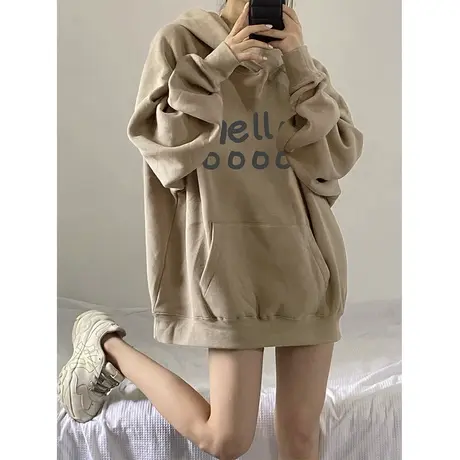 美式连帽卫衣女秋冬季加绒加厚高级感宽松韩系慵懒风上衣外套潮牌商品大图