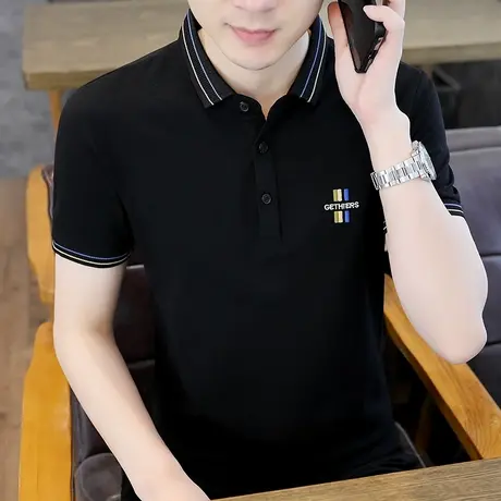 男士polo衫短袖韩版潮流黑色T恤ins潮牌半袖2023新款夏季男装体恤商品大图