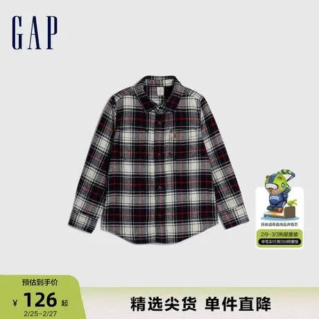 Gap男幼童秋季纯棉法兰绒翻领长袖衬衫儿童装撞色拼接上衣779283商品大图