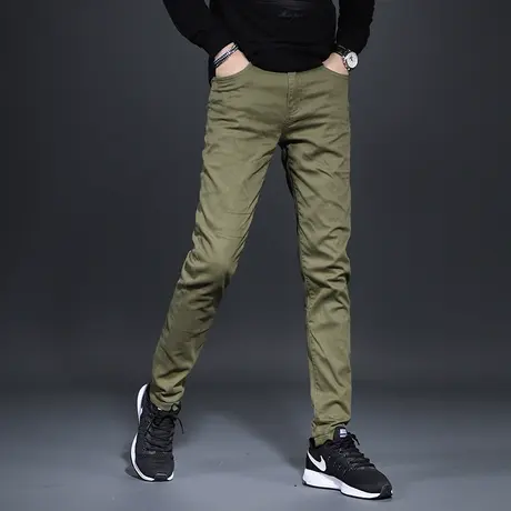 秋季军绿色牛仔裤男修身2021年新款直筒裤潮牌中腰男士休闲裤长裤商品大图