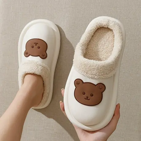 小熊棉拖鞋女冬季室内居家厚底防滑加绒保暖可爱拖鞋女冬款踩屎感商品大图