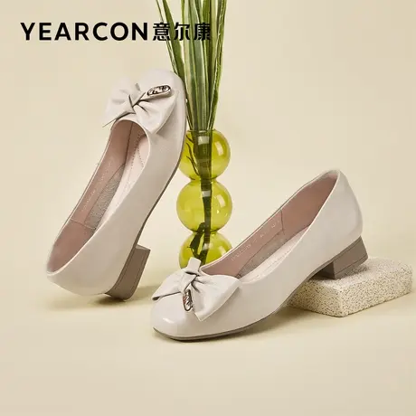 意尔康官方旗舰女鞋秋季新款真皮浅口粗跟低跟工作单鞋妈妈鞋商品大图