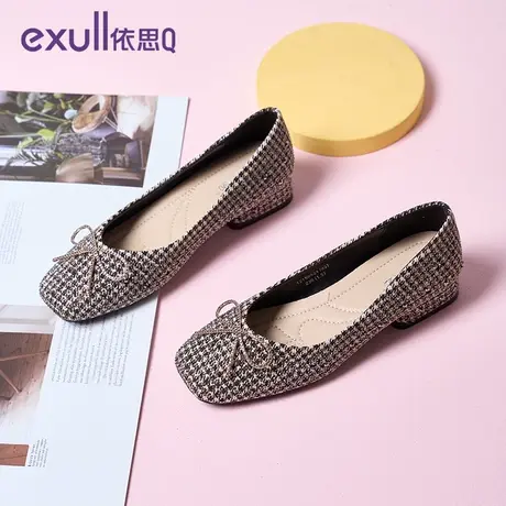 依思q鞋子女2024新款春季小香风单鞋女粗跟水钻低跟仙女温柔女鞋商品大图