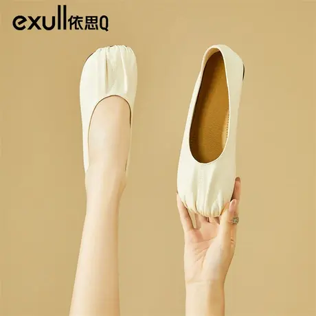 依思q平底浅口单鞋春秋女2024新款奶奶鞋低跟一脚蹬温柔风鞋子女商品大图
