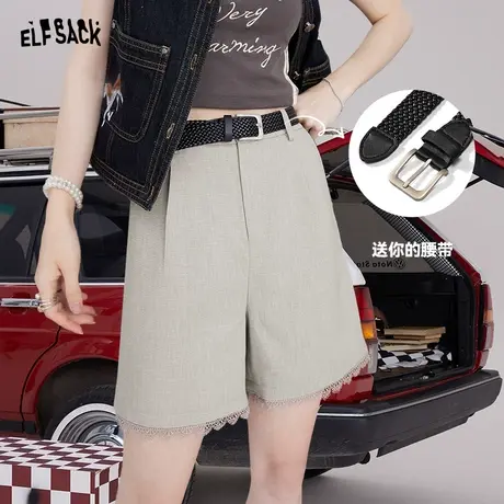 【送腰带】妖精的口袋灰色西装裤短裤女2023夏季新款直筒休闲薄款商品大图