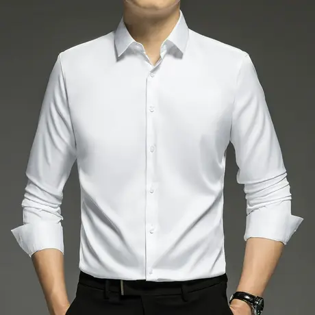 白色衬衫男长袖高端商务免烫抗皱初秋季衬衣轻熟风高级感男装寸衫图片