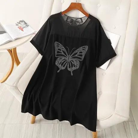 伊自尚2023新款女装韩版大码胖mm夏季宽松休闲显瘦烫钻T恤女上衣图片