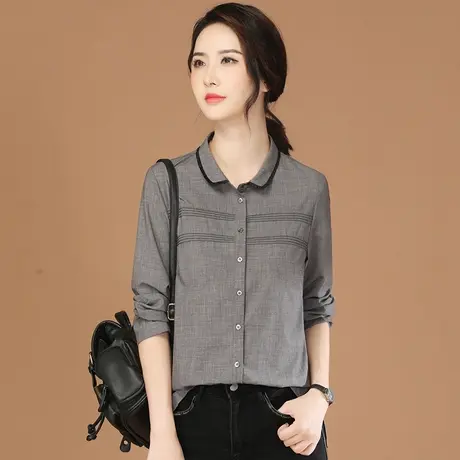 韩潮袭人高级感拼接灰色长袖衬衣女2023秋新款衬衫上衣设计感小众商品大图