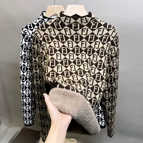 加绒半高领毛衣女一体绒加厚打底衫2023秋冬新款针织衫内搭上衣潮图片