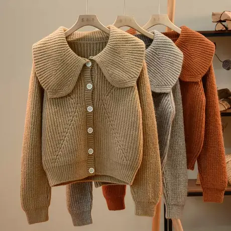 享永子【秋日美好】包芯纱大翻领针织开衫女春秋文艺复古宽松上衣商品大图