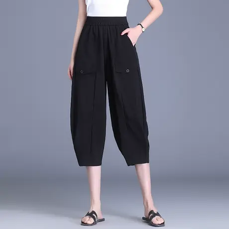松紧腰七分灯笼裤女夏季2023新款大码宽松中年妈妈哈伦裤萝卜裤子商品大图