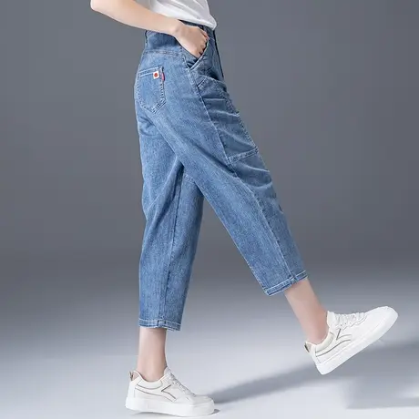 高腰牛仔裤女2023年新款灯笼裤女裤夏季薄款八分九分萝卜哈伦裤夏商品大图