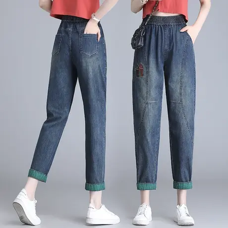 牛仔哈伦裤夏季九分萝卜裤韩版显瘦2023年新款民族风刺绣老爹裤商品大图