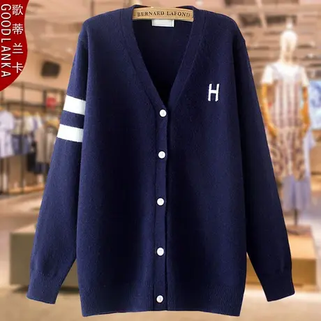 加肥加大码春秋开衫毛衣女2022新款宽松百搭胖妈妈V领针织衫外套商品大图