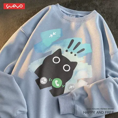 悦游「吓喵一跳」早秋薄款 涂鸦长袖圆领卫衣男宽松潮牌原创小众图片