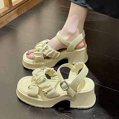 凉鞋女款2023新款夏季百搭时尚小个子增高厚底凉鞋休闲罗马沙滩鞋图片