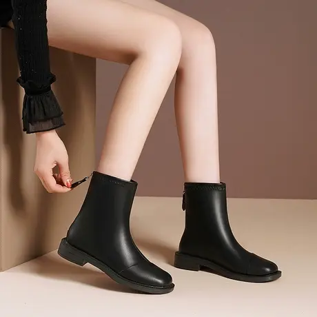 短筒靴鞋女靴子女2023新款洋气韩系高级感小短靴高跟超火短靴秋冬图片