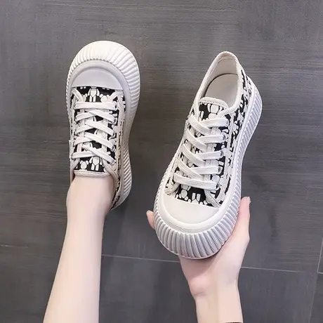 黑色帆布鞋女休闲鞋子透气女鞋百搭单鞋饼干鞋ins小白鞋女款板鞋商品大图