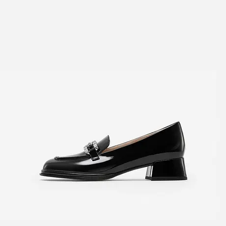 Nine West/玖熙2023年春夏新款乐福鞋女牛漆皮圆头通勤中跟女鞋图片