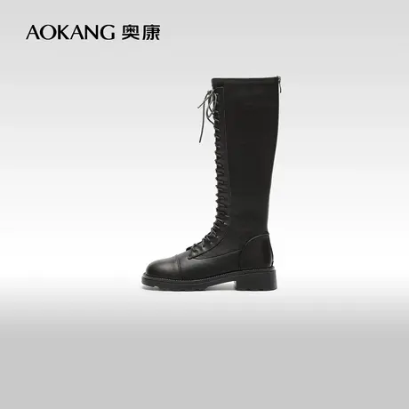 【门店发货】奥康女鞋 冬季气质时尚长筒骑士靴潮酷百搭英伦黑色图片