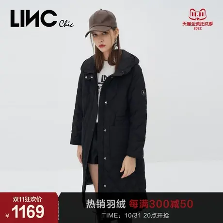 LINC金羽杰2023秋冬新款风衣感连帽长款反季专柜断码女士羽绒服女商品大图