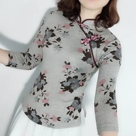 秋冬新针织复古文艺中式斜颈旗袍上衣中国风盘扣改良唐装女茶服女商品大图