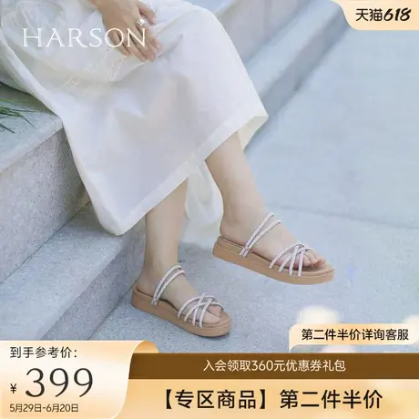 哈森凉拖鞋女夏季外穿水钻厚底休闲两穿海边度假露趾凉鞋HM237146图片