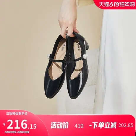 康奈尖头单鞋女2025新款春季新款爆款黑色浅口小皮鞋单鞋配裙子女图片