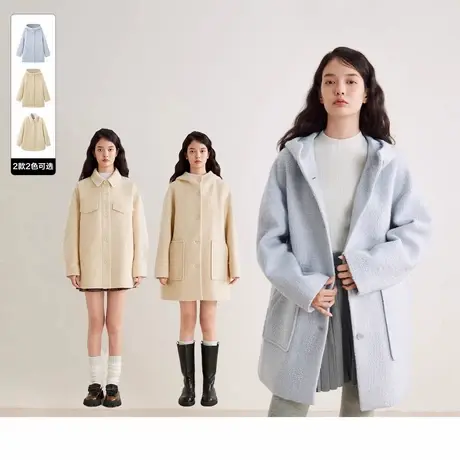 乐町宽松连帽大衣+衬衫式大衣商品大图
