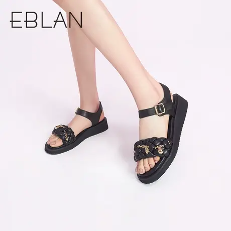 伊伴春夏女鞋一字带凉鞋女链条设计感厚底小众沙滩休闲女鞋云朵鞋商品大图