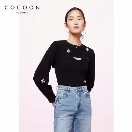 可可尼COCOON商场同款时尚2024秋冬新款气质镂空蝴蝶结针织衫女装图片