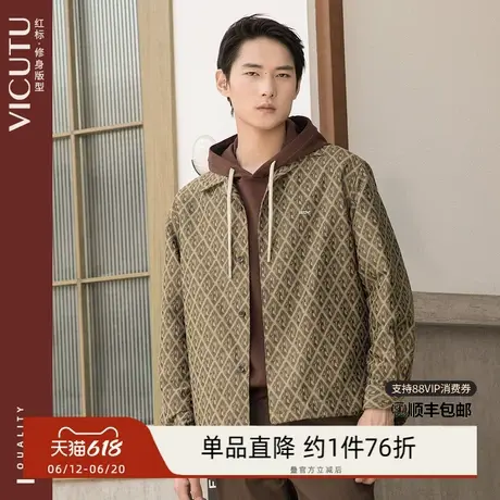 VICUTU/威可多男士长袖衬衫复古修身通勤百搭夹克商品大图