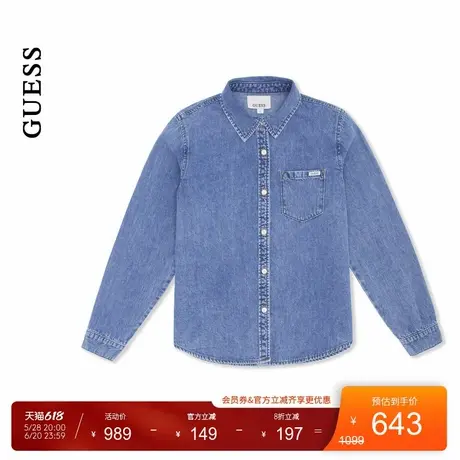 GUESS25年新款夏季女士简约经典款纯色水洗牛仔长袖衬衫-MP6D6262图片