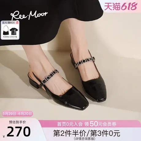 REEMOOR睿慕2025春夏新款舒适小方头包头凉鞋简约后空玛丽珍女鞋商品大图