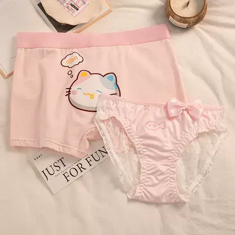 猫鱼甜恋~冰丝情侣内裤夏季一男一女性感可爱卡通蕾丝三角平角裤商品大图