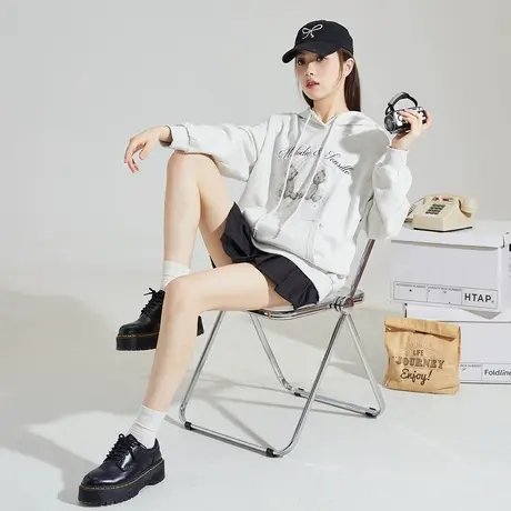 唐狮卫衣女春秋新款连帽针织小熊卡通烫钻落肩卫衣宽松百搭潮商品大图