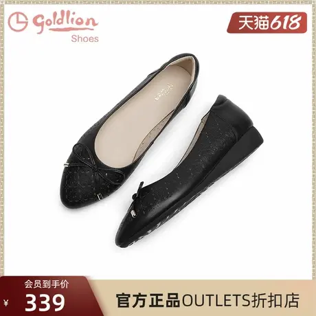金利来单鞋女2024秋季时尚尖头坡跟浅口蝴蝶结真皮百搭妈妈鞋女图片