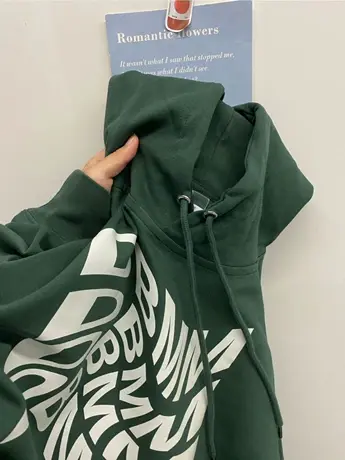 复古绿色加绒连帽卫衣女ins大码宽松hiphop潮牌美式冬季加厚外套商品大图