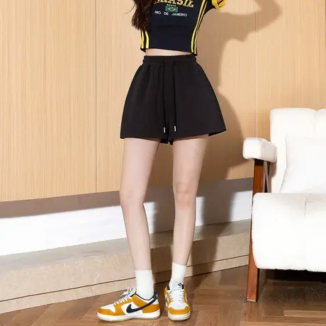 唐狮夏季新款女休闲短裤宽松直筒侧边设计感抽绳时尚百搭热裤图片