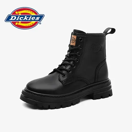 Dickies马丁靴女黑色靴子女2024冬季加绒保暖英伦侧拉链皮靴百搭商品大图