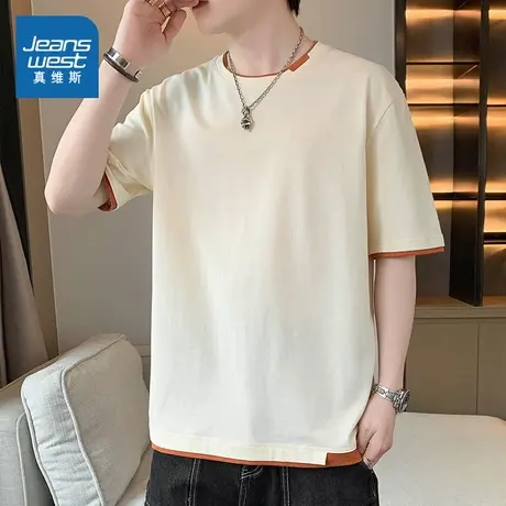 WX真维斯男装2025夏季新款男款简约时尚日常休闲圆领男士短袖T恤图片
