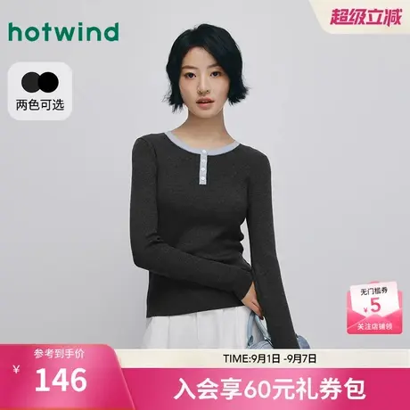 热风2025年秋季新款女士圆领修身针织衫商品大图