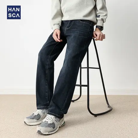 hansca直筒宽松阔腿深蓝色莱赛尔牛仔裤男2025新款青少年秋季长裤商品大图