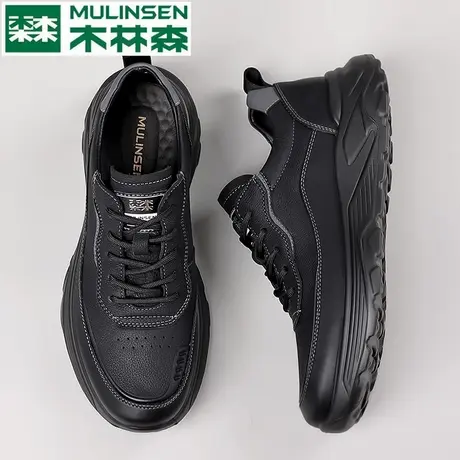 木林森鞋子男2025新款时尚百搭透气运动鞋男士商务休闲头层牛皮鞋商品大图