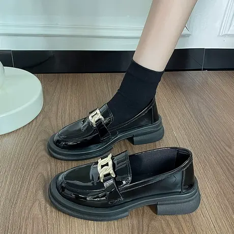 英伦风小皮鞋女单鞋2023秋季新款鞋子百搭厚底爆款复古黑色乐福鞋商品大图