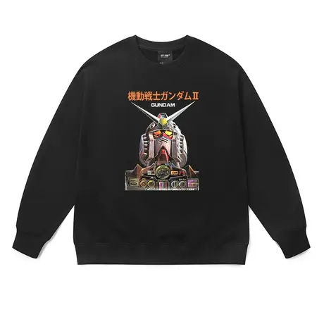 日系复古圆领卫衣2023新款高达机动战士做旧动漫宽松厚加绒打底冬图片