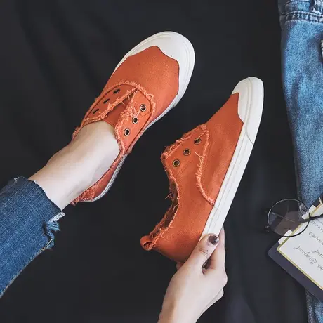 2023新款春季懒人鞋一脚蹬布鞋子女ins潮板鞋百搭小众休闲帆布鞋商品大图