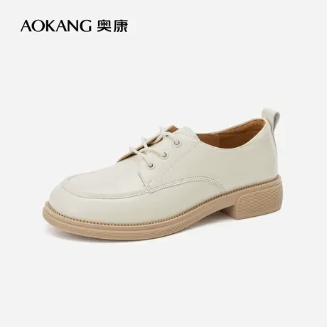 奥康女鞋 秋季气质女士单鞋休闲舒适方跟黑色系带英伦小皮鞋商品大图