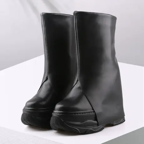 坚城小个子内增高14CM短靴女新款冬鞋单靴不过膝中筒靴开叉裤管靴图片